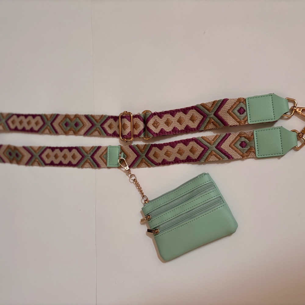 Mint Green Crossbody Bag with Patterned Strap
